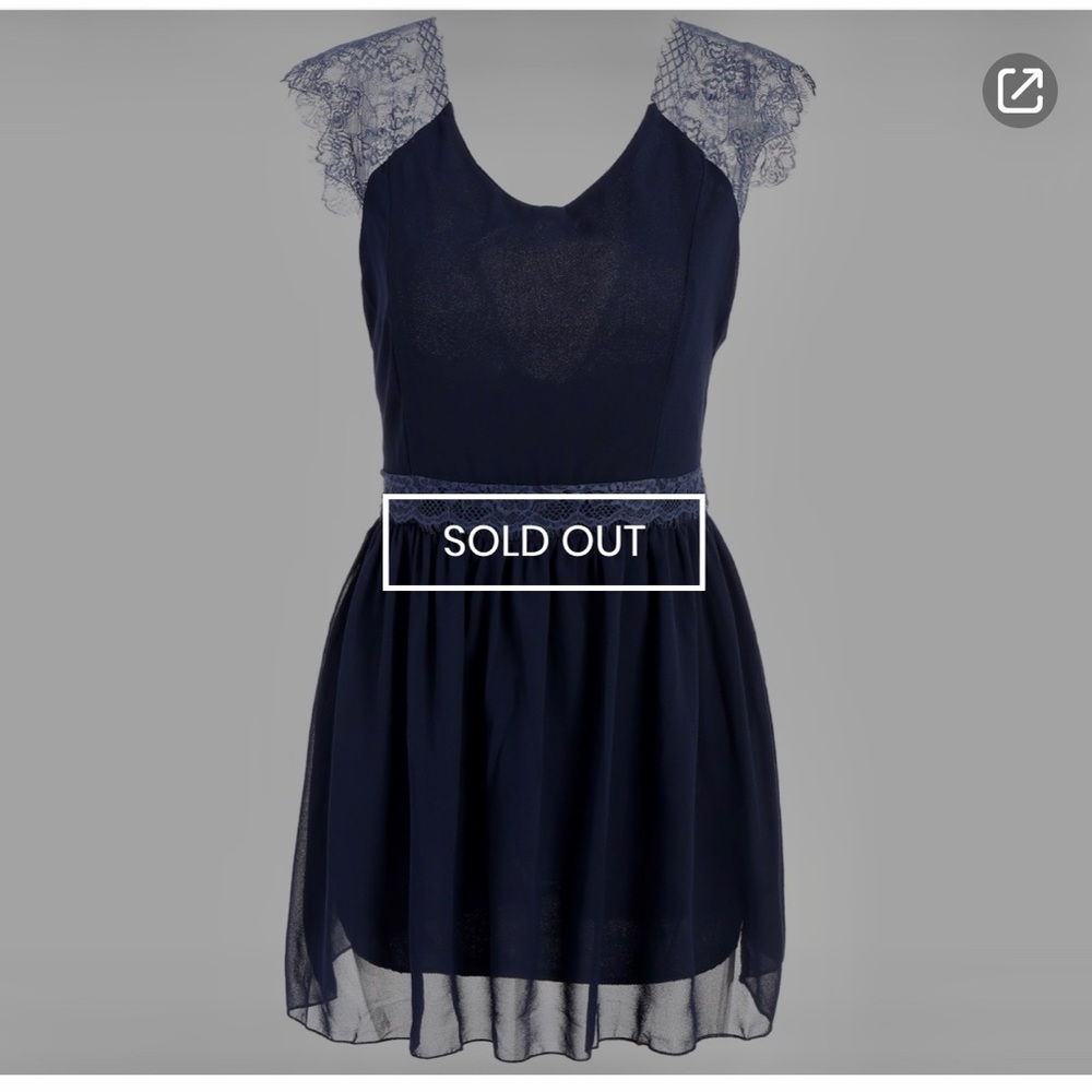NWT! Navy Blue Lace Deep V Back Mini Dress - Picture 14 of 15